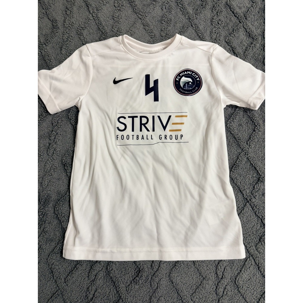 Nike FC Miami City White Soccer Jersey #4 STRIVE Football Group Kids Medium
